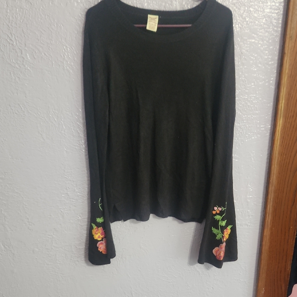Faded Glory Black Blouse with Floral Accents